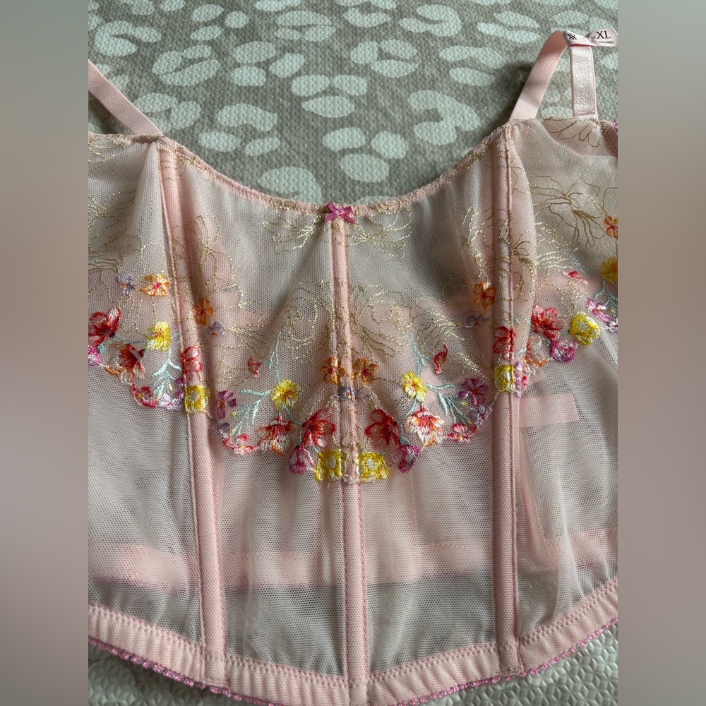 Victoria’s Secret Bloom Embroidery XL longline corset top and thong - Picture 2 of 6